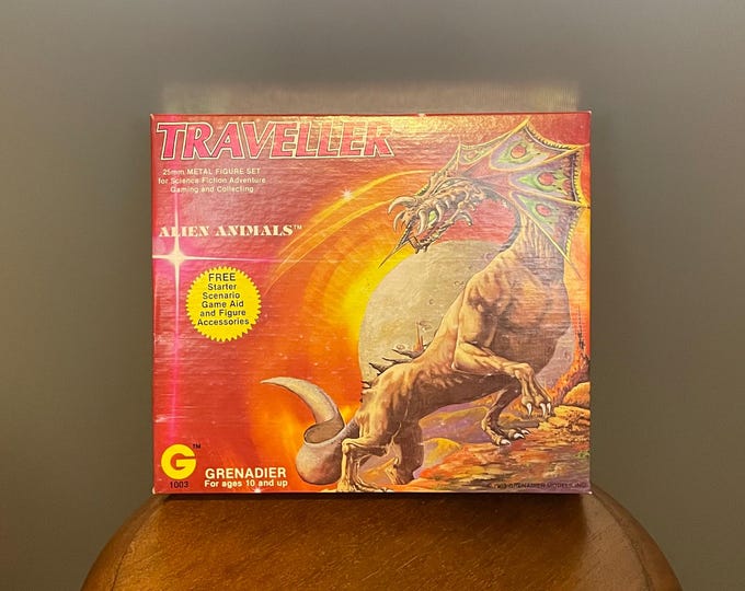 Traveller Alien Animals 1983 Grenadier 1003 Vintage lead figurines with original box 21x18x3 cm Rare vintage sci-fi role-playing game
