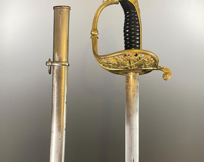 Featured listing image: Antique and rare French naval infantry officer's saber, gilded bronze mount, anchor and flag decoration, 19th century, 108 cm