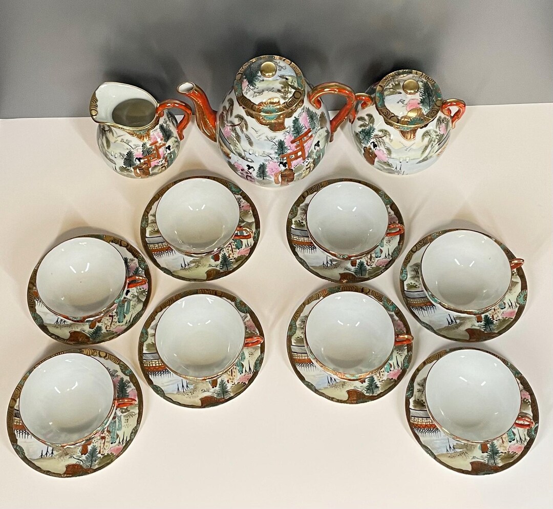 Antique and Rare Japanese Polychrome Fine Porcelain Tea Service ...