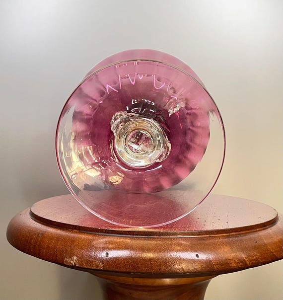 Vase Coupe Sur Pied En Verre Soufflé Rouge - 25 Cm - Style Empoli Italie - Occasion Parfait état