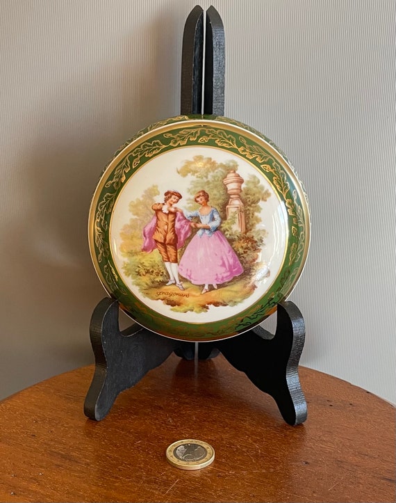 Boîte à Bijoux Ancienne Ronde - Laiton Et Verre, Décor Du Vieux Sarlat, Vintage