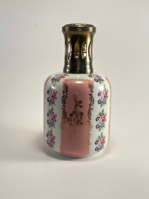 Lampe Berger Vintage En Porcelaine Pillivuyt - Décor Floral Oriental - Dite 'Dans Son Jus'