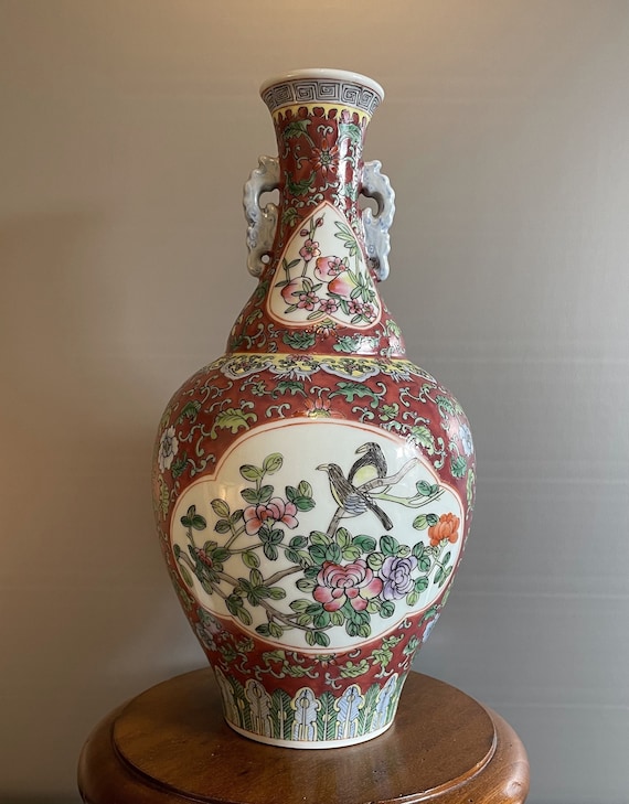 Ancien et rare vase Chinois en porcelaine décor fleuri et - Etsy France