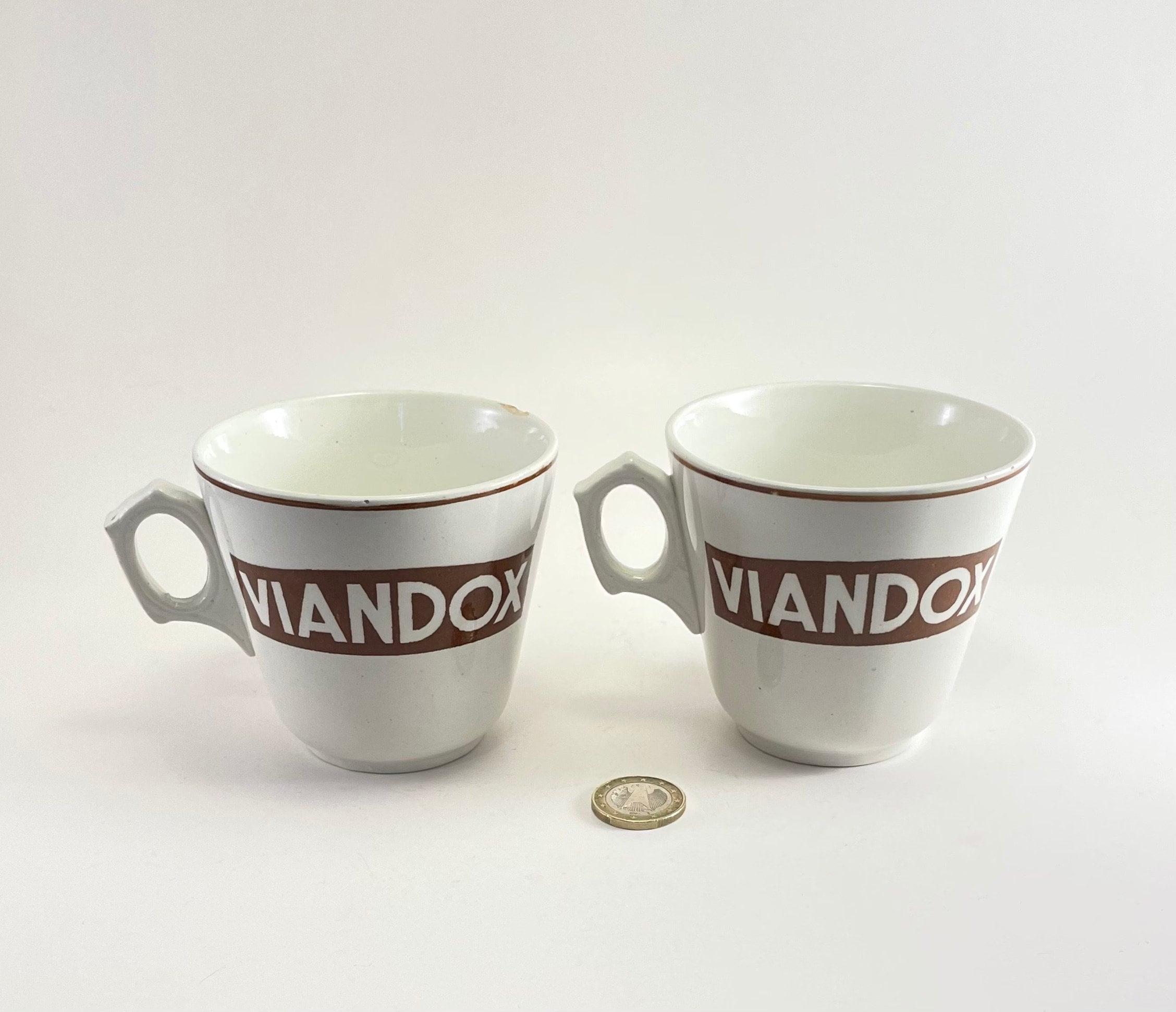 Old and Rare Advertising Cups of the Brand VIANDOX in Faience x2 -   Denmark