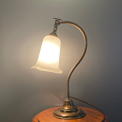 Old and rare tulip lamp in Marmorean glass and brass adjustable shops orientation