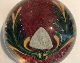 Old and rare large sulphide or man medallion paperweight surrounded by palmettes