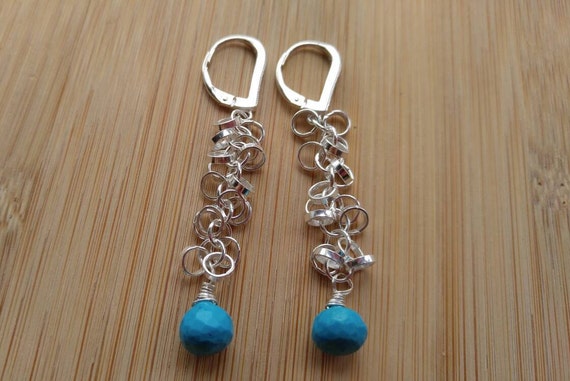 Turquoise Drop Dangling With 925 Sterling Silver Lever Back Earrings