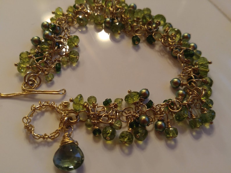 14k Peridot bracelet gemstone bracelet. Solid gold bracelet. Etsy