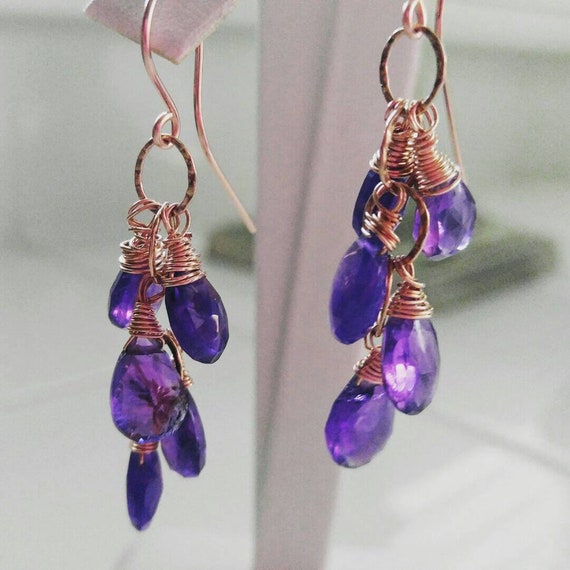 Amethyst chandelier earrings purple Amethyst February | Etsy