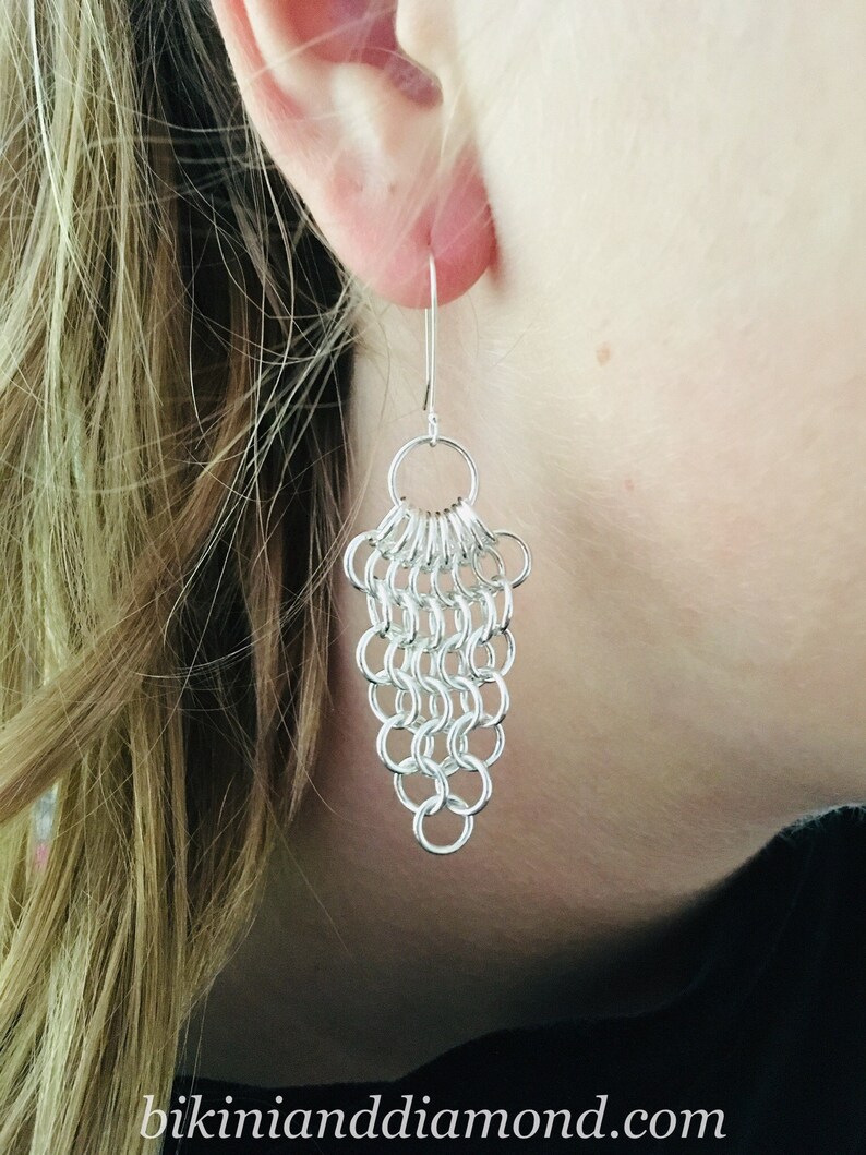 Haleakala Flow Earrings Handwoven Argentium 999 Silver Heirloom Chainmaille Earrings