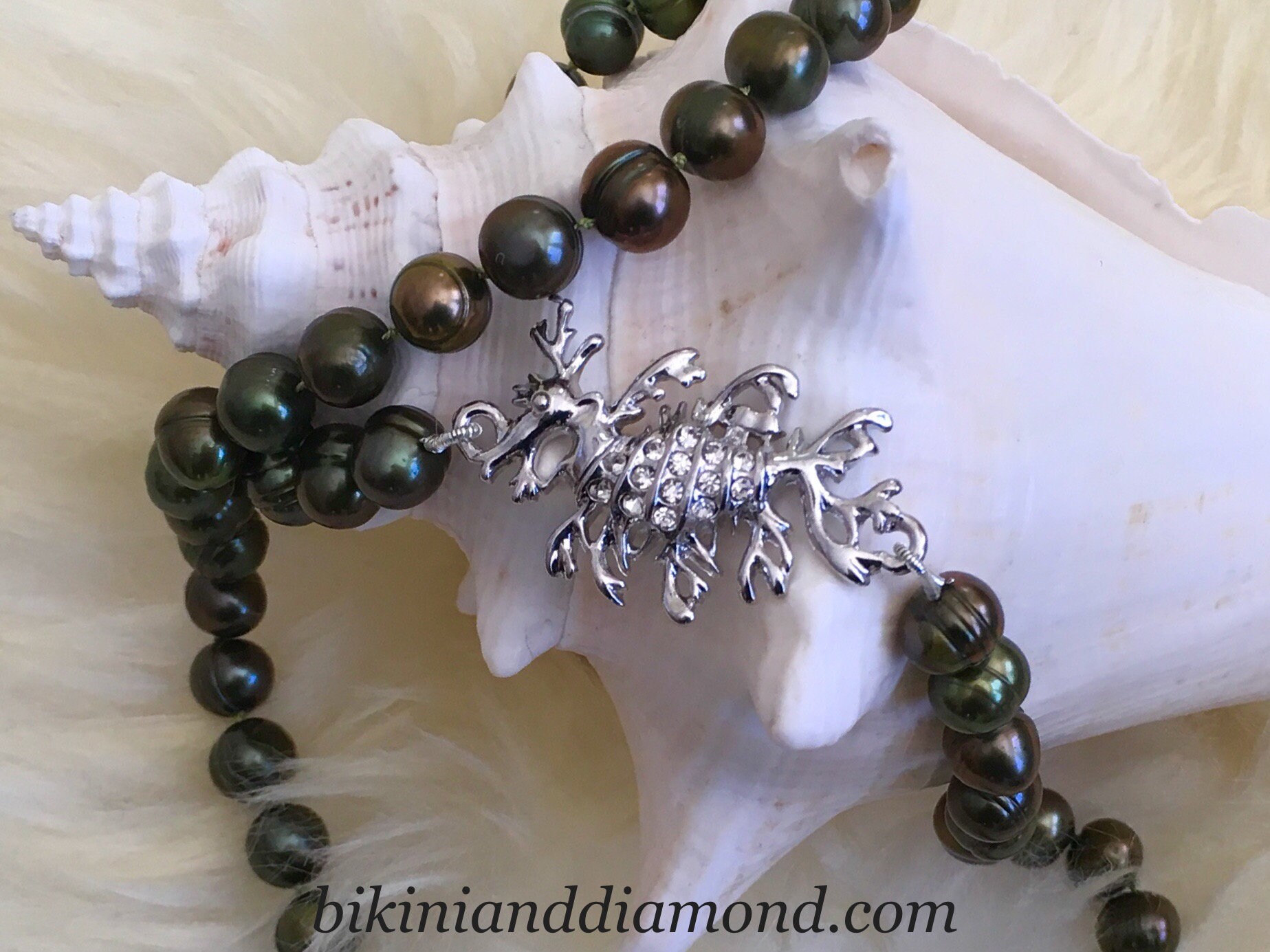 Jurian Bay Necklace Hand Knotted Olive And Copper Potato Pearl