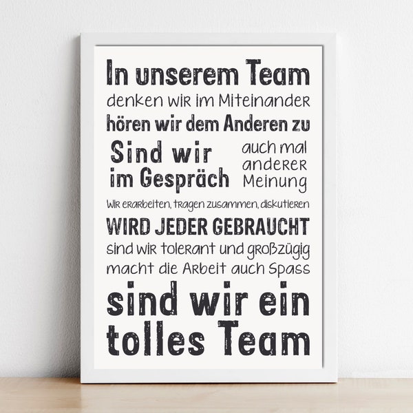 Team Poster | Sprüche Bild für Büro Mitarbeiter Arbeitsklima | personalisierter Druck f. Kollege/in Geschenk, Teamleitung Abteilung