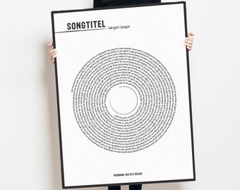 Poster picture "Personalized lyrics" -singer / group as desired, lyric print, music gift also for him, record variants