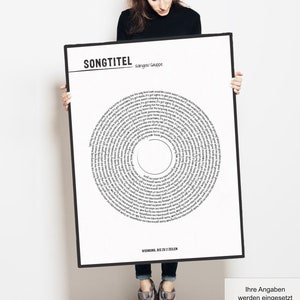 Poster picture "Personalized lyrics" -singer / group as desired, lyric print, music gift also for him, record variants