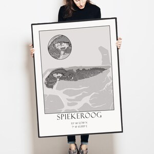 Poster, Spiekeroog mit Vergrößerung Kirche, Inselplan | Bild Stadtplan, Deutsche Insel, als  Geschenk in Größenvarianten, auch gerahmt