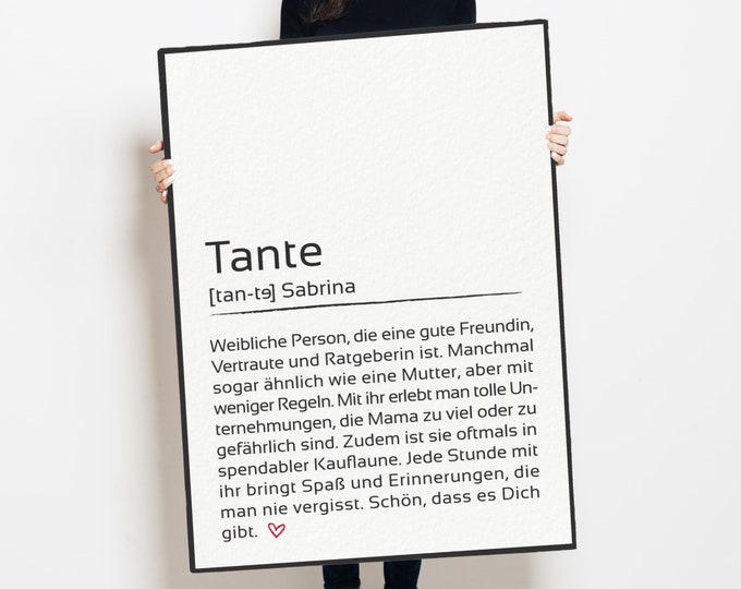 Picture, poster for aunt, word explanation, personalization Duden design, gift with heart, print, say thank you, typo