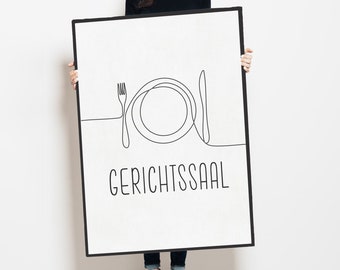 Picture kitchen poster "Courtroom", personalized, humorous poster, decorative in black and white, print sayings