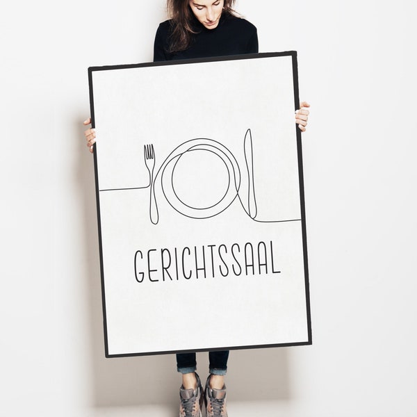 Küchenbild "Gerichtssaal", humorvolles Poster mit Spruch für Wohn-Küche, Druck in schwarz-weiß | viele Größen- und Rahmenwahl