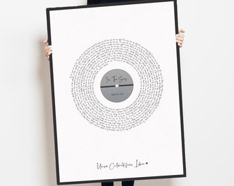 Poster picture "Personalized lyrics" -singer / group as desired, lyric print, music gift also for him, record variants