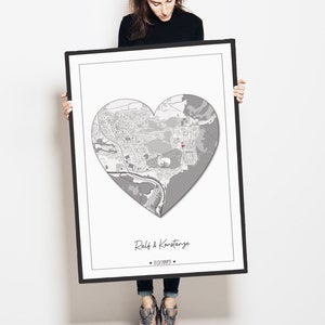 Städte-Karte personalisiert als Herz | Poster Stadtplan | Geschenk  für Partner zum Hochzeitstag, Jahrestag oder Geburtstag