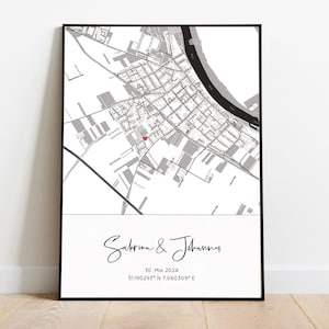 Gepersonaliseerde stadskaartposter | Stadskaartfoto met coördinaten als huwelijkscadeau, partnercadeau | voor een huwelijksjubileum