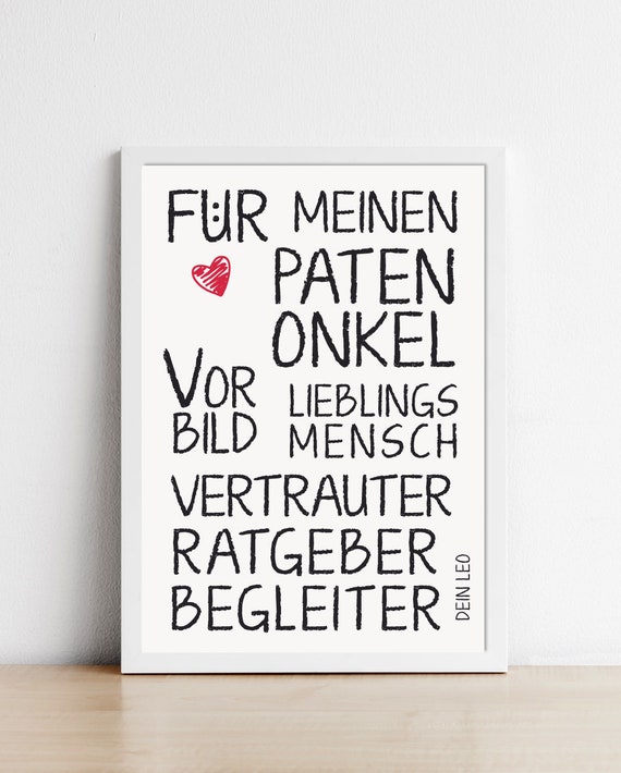 Poster Bild Fur Patentante O Patenonkel Personalisiert Etsy