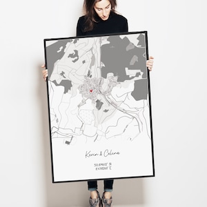 Personalisiertes Poster Städtekarte |  Geschenk mit Stadtplan für Männer/ Frauen Jahrestag, Hochzeitstag | Partnergeschenk, wo alles begann