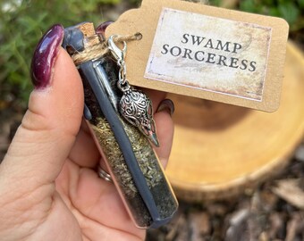 Swamp Sorceress Spell Bottle: Wax Sealed Herbal Vial, Witch Altar Decor