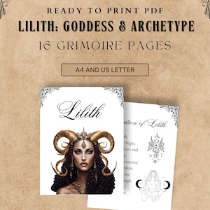 LILITH Grimoire Pages ~ Printable PDF Lilith Goddess Book of Shadows Pages ~ Digital Download ~ A4 and US Letter Sizes ~ Vintage Look