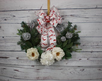 Santa Wreath, Santa Claus Wreath, Xmas, Xmas Wreath, Christmas, Christmas Wreath, Red Wreath, White Wreath, Magnolia Wreath