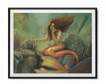 Under the Sea Print | Mermaid | Fantasy Art | Wall Decor | Folklore | Deungeons and Dragons | Myth | Original Painting