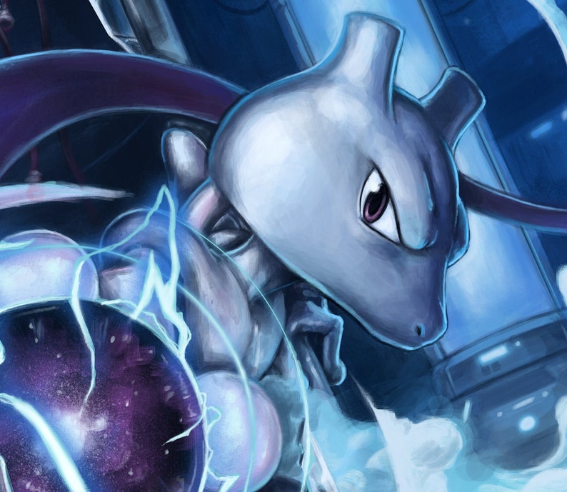 Pointed Pokemon Mewtwo Print | Pokémon Art - Etsy