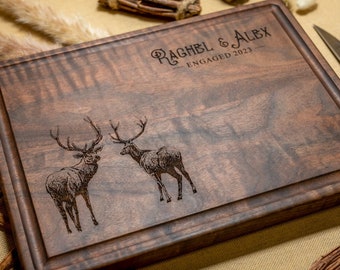 Personalized, Engraved Cutting Board with Rustic Elk Design for Wedding or Engagement Gift #40