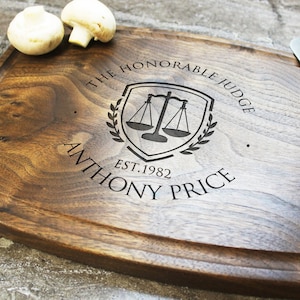 Personalized, Engraved Cutting Board with Classic Legal Design for Lawyer, Attorney or Judge 102 image 1