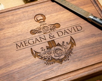 Personalized, Engraved Cutting Board with Nautical Anchor Design for Wedding or Anniversary #16