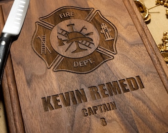 Personalized, Engraved Cutting Board with Firefighter Design for Essential Worker or Firefighter #101+ Bonus Free Oil Pack included
