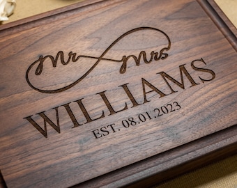 Personalized, Engraved Cutting Board with Classic Mr & Mrs Design for Wedding or Anniversary Gift #39