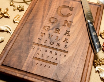 Personalized, Engraved Cutting Board with Eye Chart Design for Optometrist or Graduation #103
