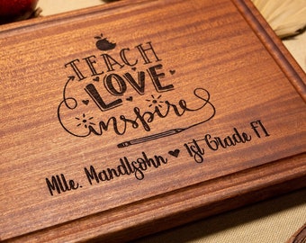 Personalized, Engraved Cutting Board with Teach, Love, Inspire Design for Tutor or Teacher #105