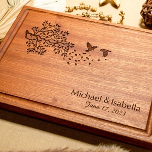 Personalized, Engraved Cutting Board with Romantic Bird and Branch Design for Wedding or Anniversary Gift #25