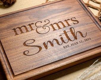 Personalized, Engraved Cutting Board with with Romantic Mr & Mrs Design for Anniversary or Engagement Gift #36