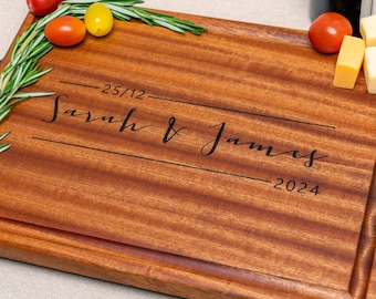 Personalized, Engraved Cutting Board with Modern Family Name Design for Housewarming or Closing Gift #33