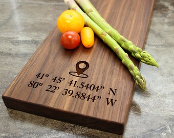 Personalized, Engraved Cheese Board with GPS Coordinates Design for Bridal Shower or Anniversary Gift #24