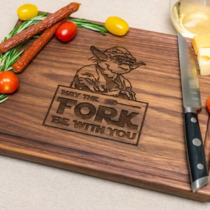 Yoda Cook You Must Engraved Bamboo Wood Cutting Board with Handle Star Wars  Foodie Gift