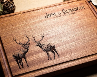 Personalized, Engraved Cutting Board with Rustic Elk Design for Wedding or Engagement Gift #40