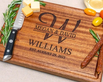 Personalized, Engraved Cutting Board with Classic Monogram and Name Design for Housewarming or Engagement Gift #27