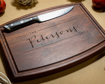 Personalized, Engraved Cutting Board with Modern Family Name Design for Housewarming or Closing Gift #33