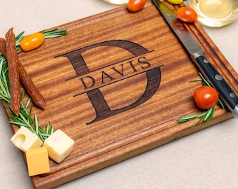 Personalized, Engraved Cutting Board with Minimalist Initial Monogram Design for Wedding or Engagement #50