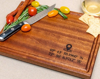 Personalized, Engraved Cutting Board with GPS Coordinates Design for Bridal Shower or Anniversary Gift #24