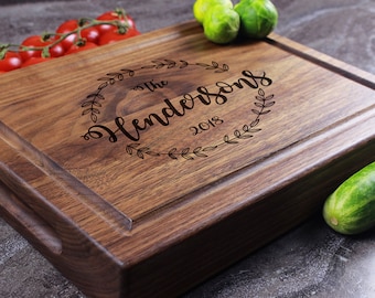 Personalized, Engraved Chopping Block with Laurel Wreath with Name Design for Wedding or Closing Gift #17